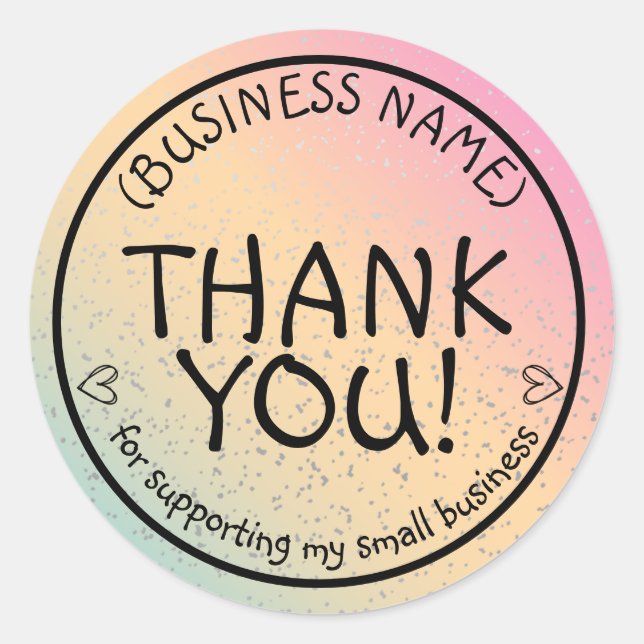 Unicorn Glitter Thank You Support Small Business Classic Round Sticker (Front)