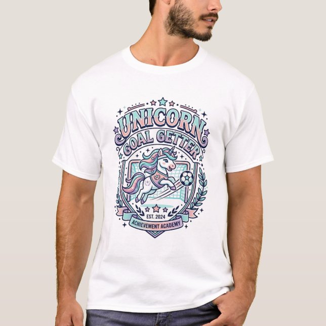 Unicorn Goal Getter Retro Style Graphic Tee Design (Front)