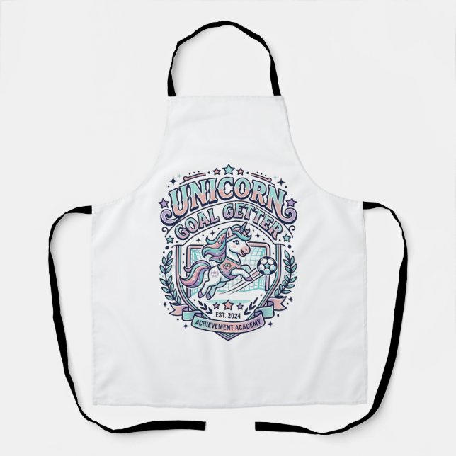 Unicorn Goal Getter Retro Style Graphic Tee Design Apron (Front)