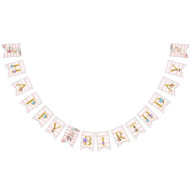 Unicorn Gold Glitter Pink Baby Girl Happy Birthday Bunting (All)