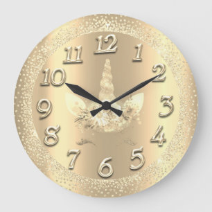 Unicorn Gold Lashes Crystal Girly Glitter Spark Large Clock