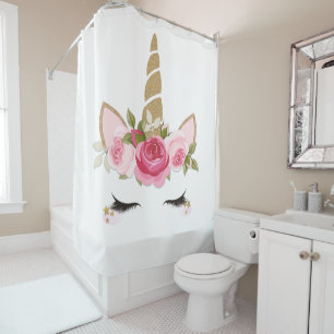 Unicorn Gold Pink Floral Cute Trendy Shower Curtai Curtain