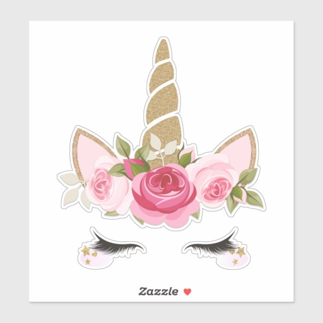 Unicorn Gold Pink Floral Cute Trendy Sticker (Sheet)