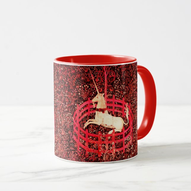 UNICORN GOTHIC FANTASY FLOWERS,FLORAL MOTIFS Red Mug (Front Right)