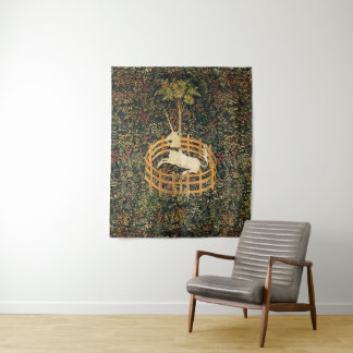 UNICORN GOTHIC FANTASY FLOWERS,FLORAL MOTIFS TAPESTRY
