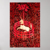 UNICORN GOTHIC FANTASY FLOWERS,RED FLORAL MOTIFS