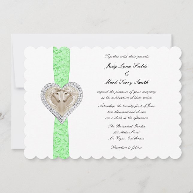 Unicorn Green Lace Wedding Invitation (Front)