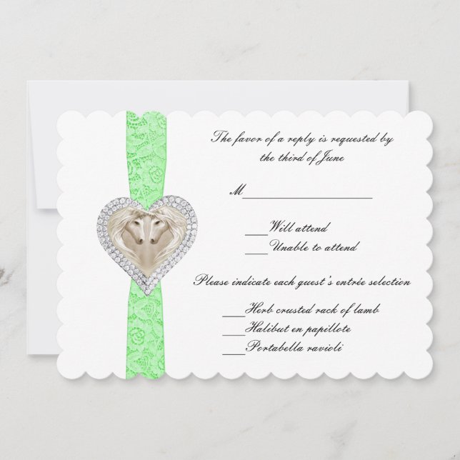 Unicorn Green Lace Wedding Response Card (Front)