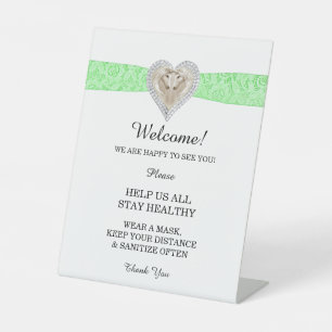 Unicorn Green Lace Wedding Safety Pedestal Sign