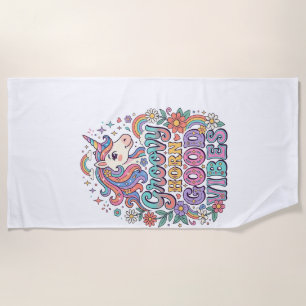 Unicorn Groovy Horn Good Vibes Charming POD Artwor Beach Towel