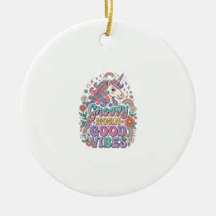 Unicorn Groovy Horn Good Vibes Charming POD Artwor Ceramic Tree Decoration