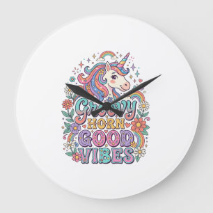 Unicorn Groovy Horn Good Vibes Charming POD Artwor Large Clock