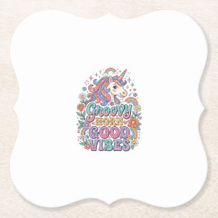 Unicorn Groovy Horn Good Vibes Charming POD Artwor Paper Coaster