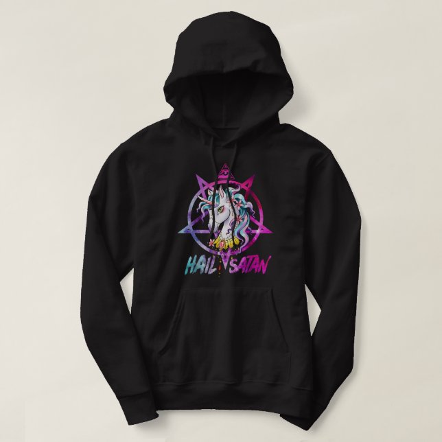 Unicorn Hail Satan Death Metal Rainbow Rave Men 67 Hoodie (Design Front)