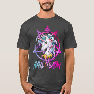 Unicorn Hail Satan Death Metal Rainbow  Rave Men T-Shirt