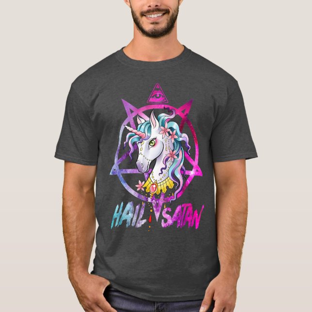 Unicorn Hail Satan Death Metal Rainbow  Rave Men T-Shirt (Front)