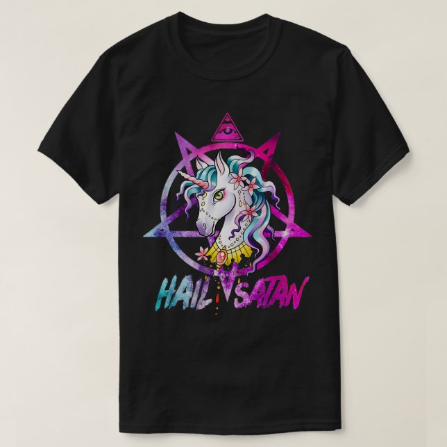 Unicorn Hail Satan Death Metal Rainbow Rave Men Wo T-Shirt (Design Front)