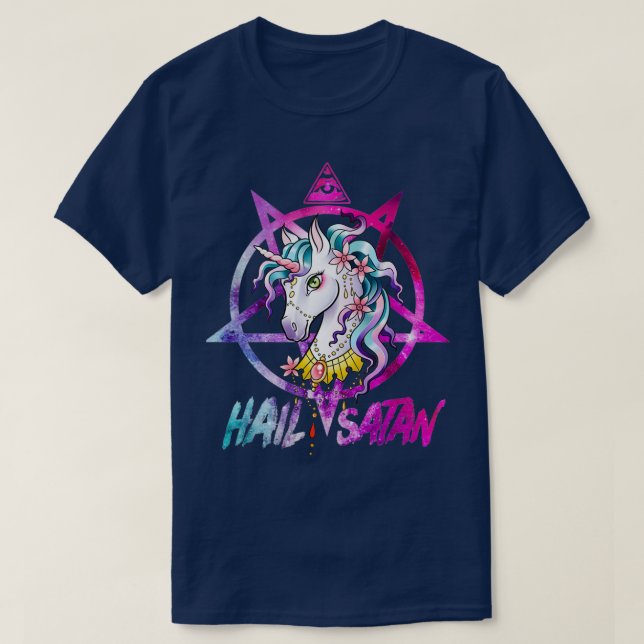 Unicorn Hail Satan Death Metal Rainbow Rave Men Wo T-Shirt (Design Front)