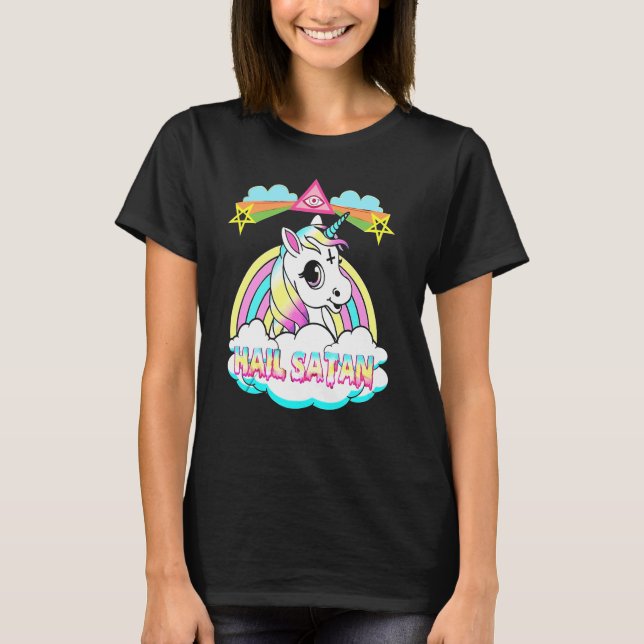 Unicorn Hail Satan Death Metal Rainbown Tshirt (Front)