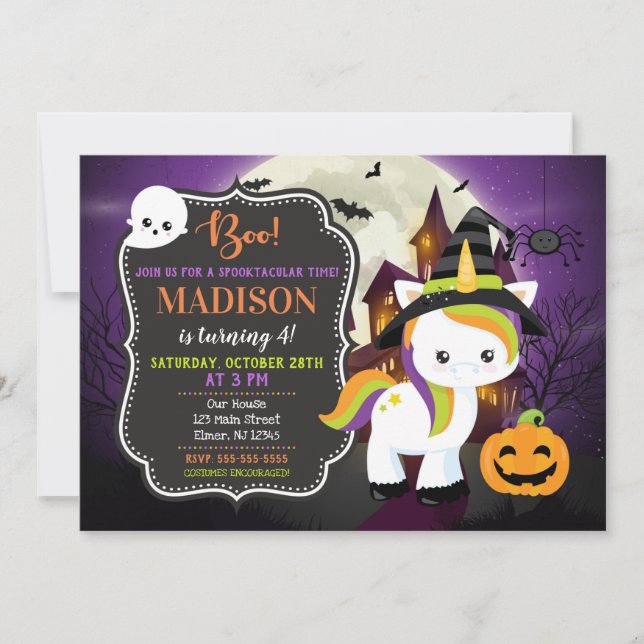 Unicorn Halloween Birthday Invitation (Front)