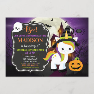Unicorn Halloween Birthday Invitation
