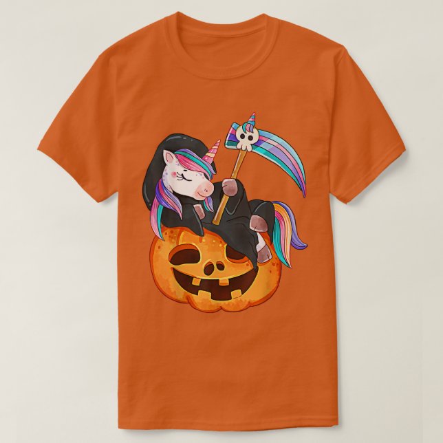 Unicorn Halloween Costume Death Lying On Pumpkin C T-Shirt (Design Front)