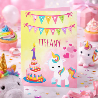 Unicorn Happy 1st Birthday Girl Card