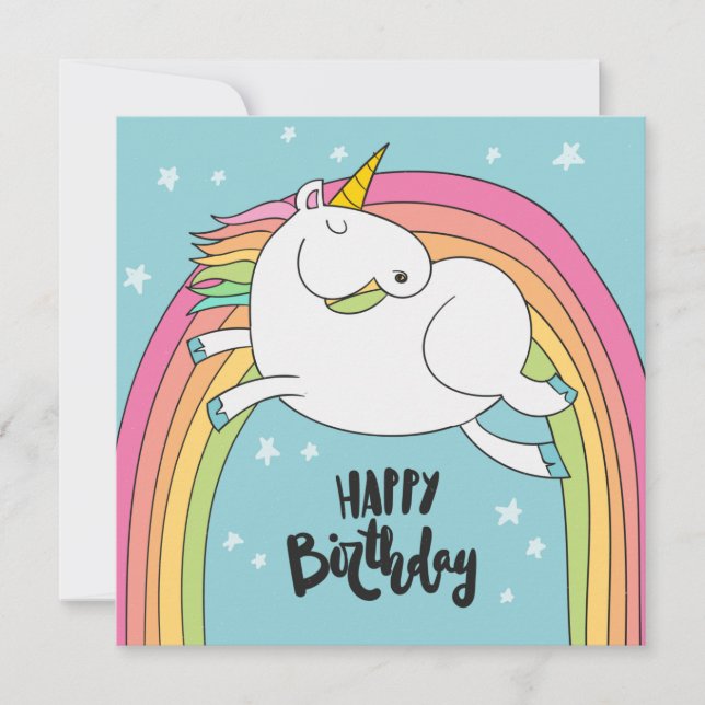 Unicorn Happy Birthday Holiday Card (Front)