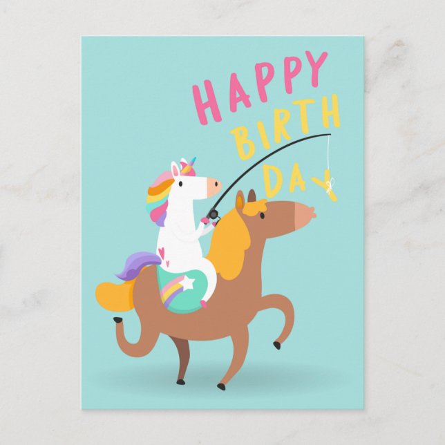 Unicorn Happy Birthday Postcard (Front)