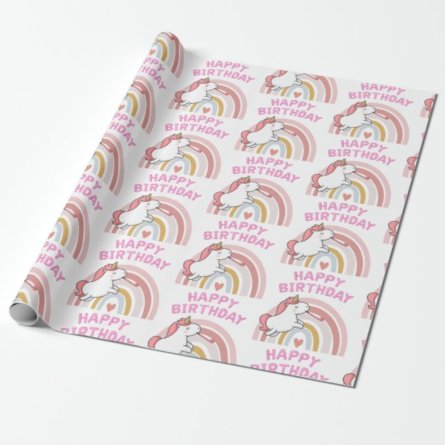 Unicorn Happy Birthday  Wrapping Paper (Unrolled)