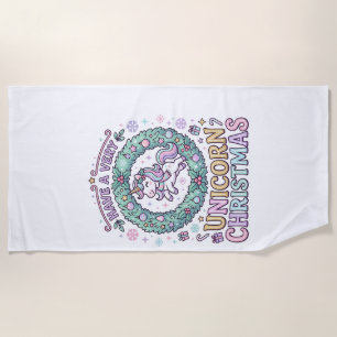 Unicorn Have a Very Unicorn Christmas Bold Typogra Beach Towel