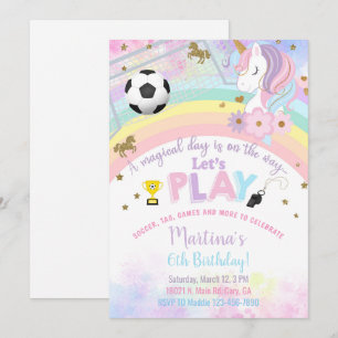 Unicorn head and soccer girl birthday invite. invitation