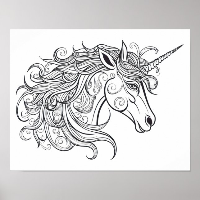  Unicorn Head Drawing  Small Poster (Front)