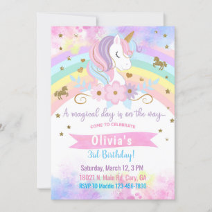 Unicorn head & flowers girl birthday invitation. invitation