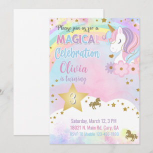 Unicorn head & flowers girl birthday invitation. invitation