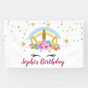 Unicorn head Gold horn with flowers- Banner
