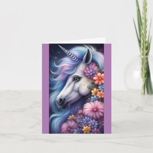  Unicorn Head With Flowers Thank You Card (Front)