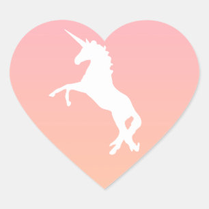 Unicorn Heart Pastel Pink Orange Color Party Favor Heart Sticker