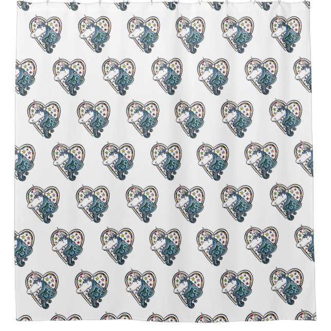 Unicorn Heart Pattern Shower Curtain (Front)