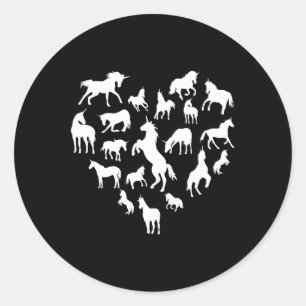Unicorn HeartShaped Silhouette Gift for Girls Classic Round Sticker