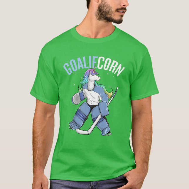Unicorn Hockey Player Goalie Goaliecorn Pun Sports T-Shirt (Front)