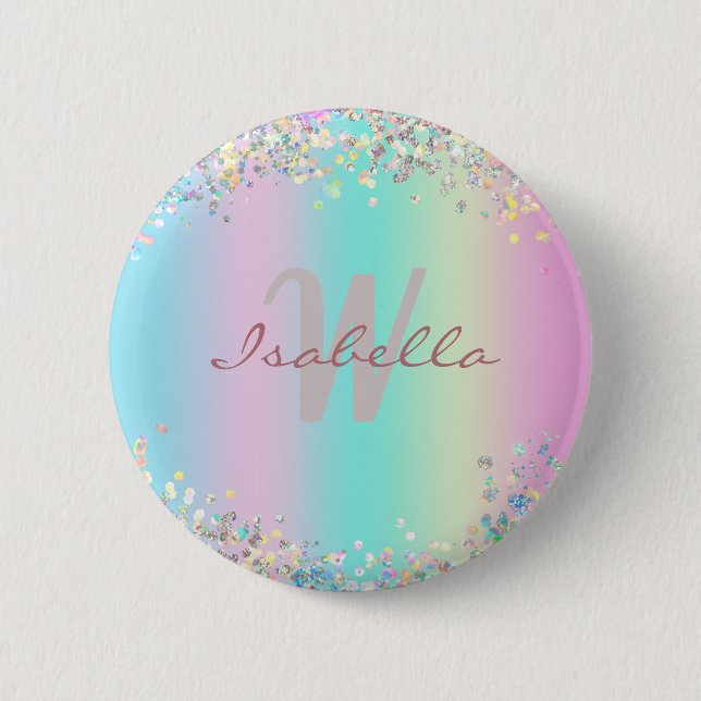 Unicorn Holographic Glitter 6 Cm Round Badge (Front)