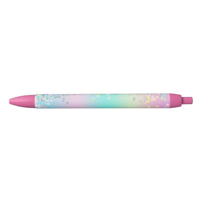 Unicorn Holographic Glitter Black Ink Pen (Front)