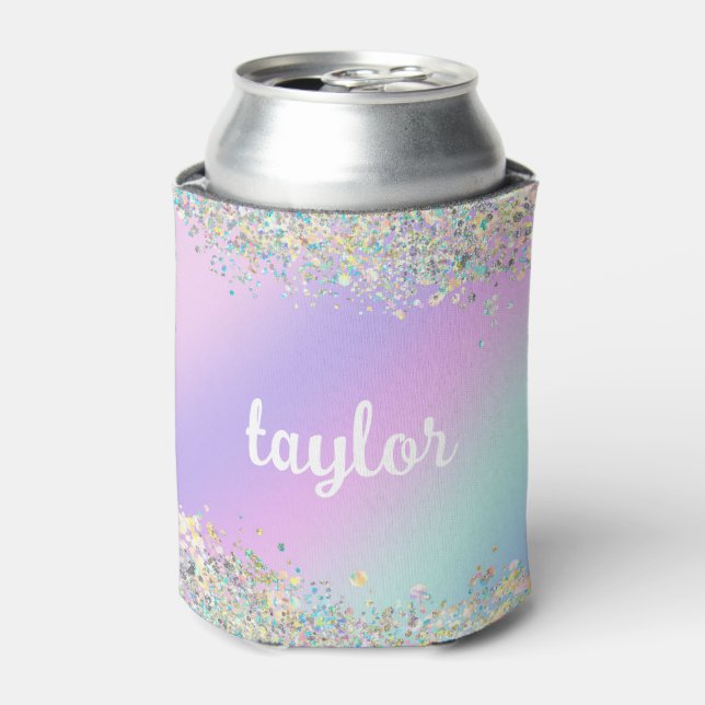 Unicorn holographic glitter can cooler (Can Front)