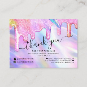 Unicorn Holographic Glitter Customer Thank You Business Card