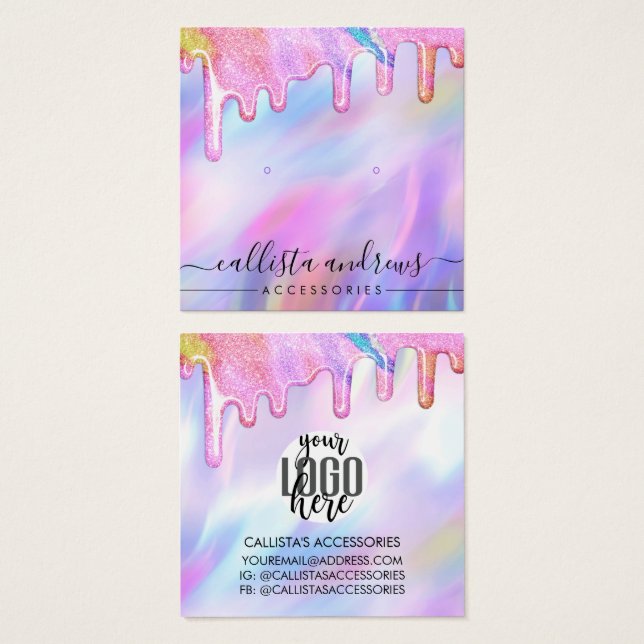 Unicorn Holographic Glitter Drips Earring Logo (Front & Back)