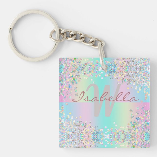 Unicorn Holographic Glitter Key Ring (Front)