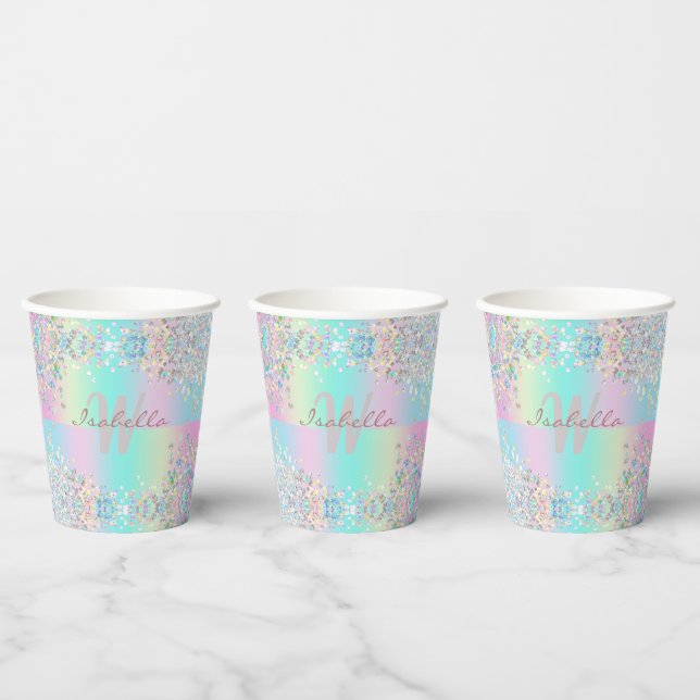 Unicorn Holographic Glitter Paper Cups (Multi)