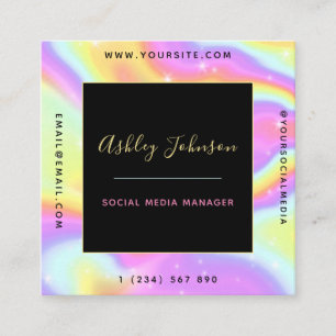 Unicorn Holographic Sparkly Social Media Manager Square Business Card