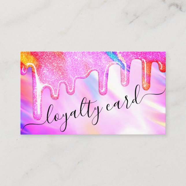 Unicorn Holographic Thick Glitter Drips Loyalty Card (Front)